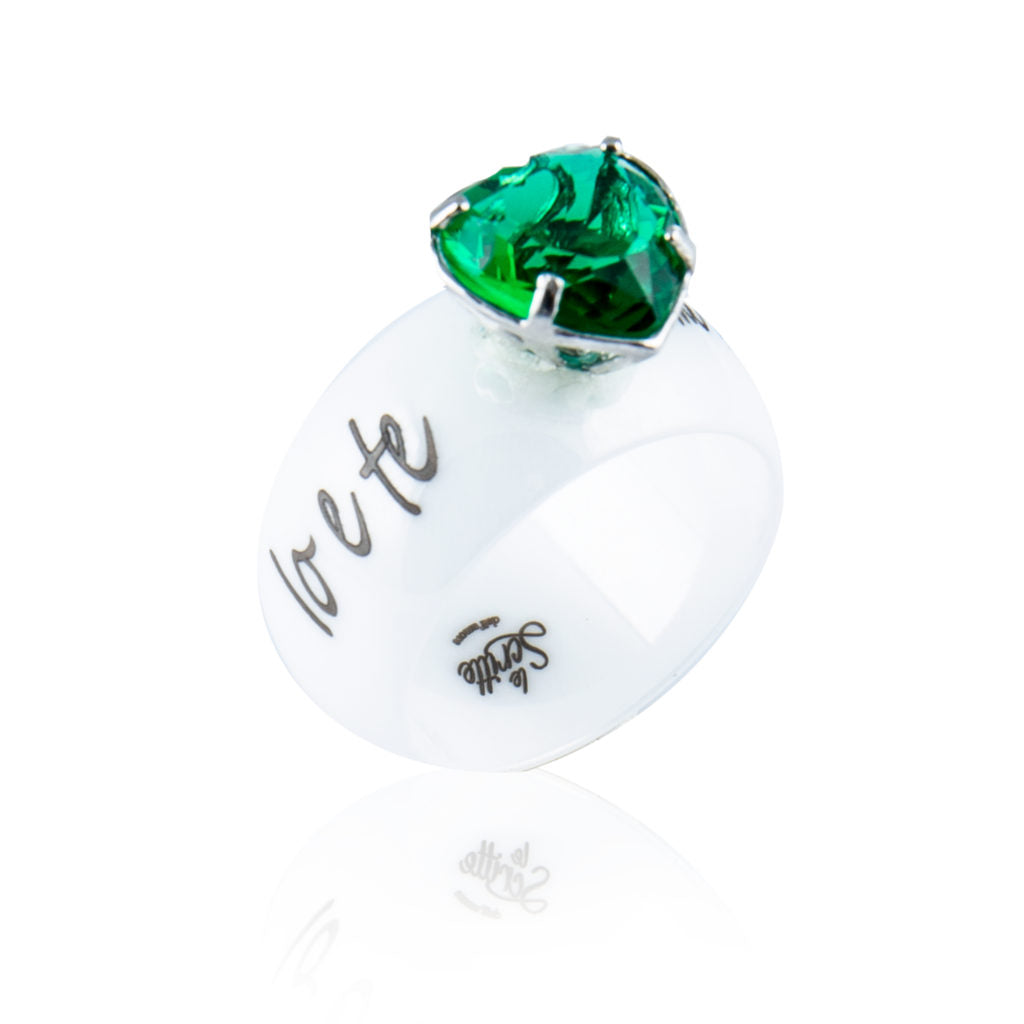 Anello fascia larga con pietra forma cuore M Silver