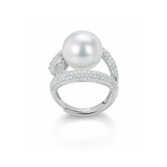 Anello fascia perla e swarovski