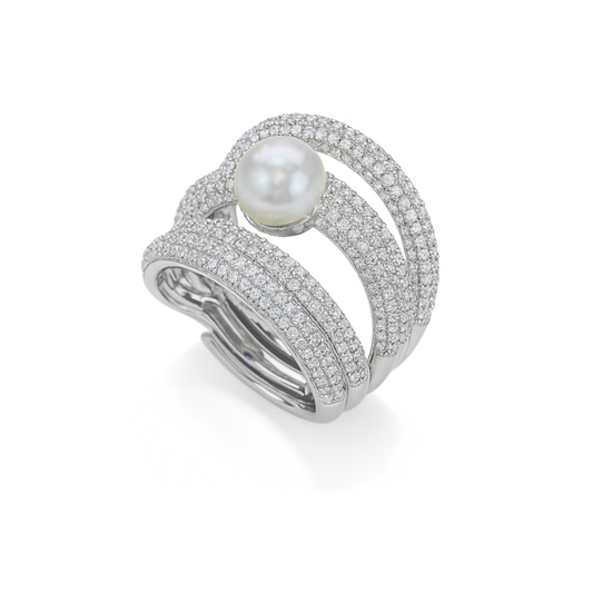 Anello fascia perla e swarovski