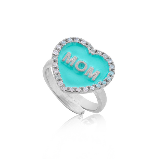 Anello cuore di mamma azzurro