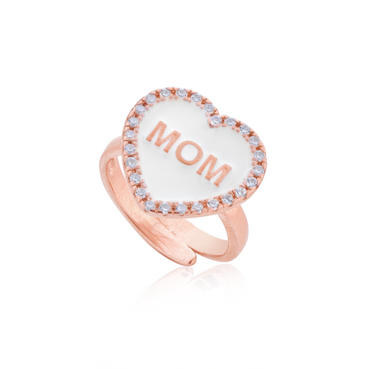Anello cuore di mamma bianco