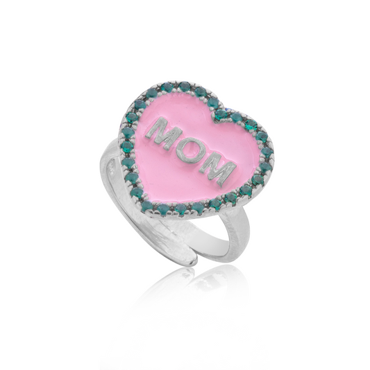 Anello cuore di mamma rosa