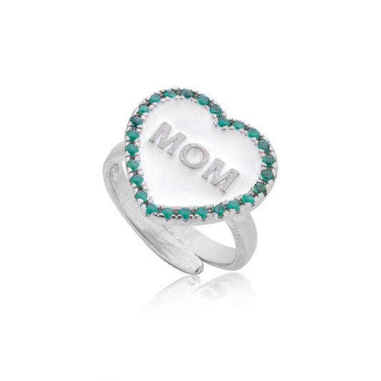 Anello cuore di mamma bianco