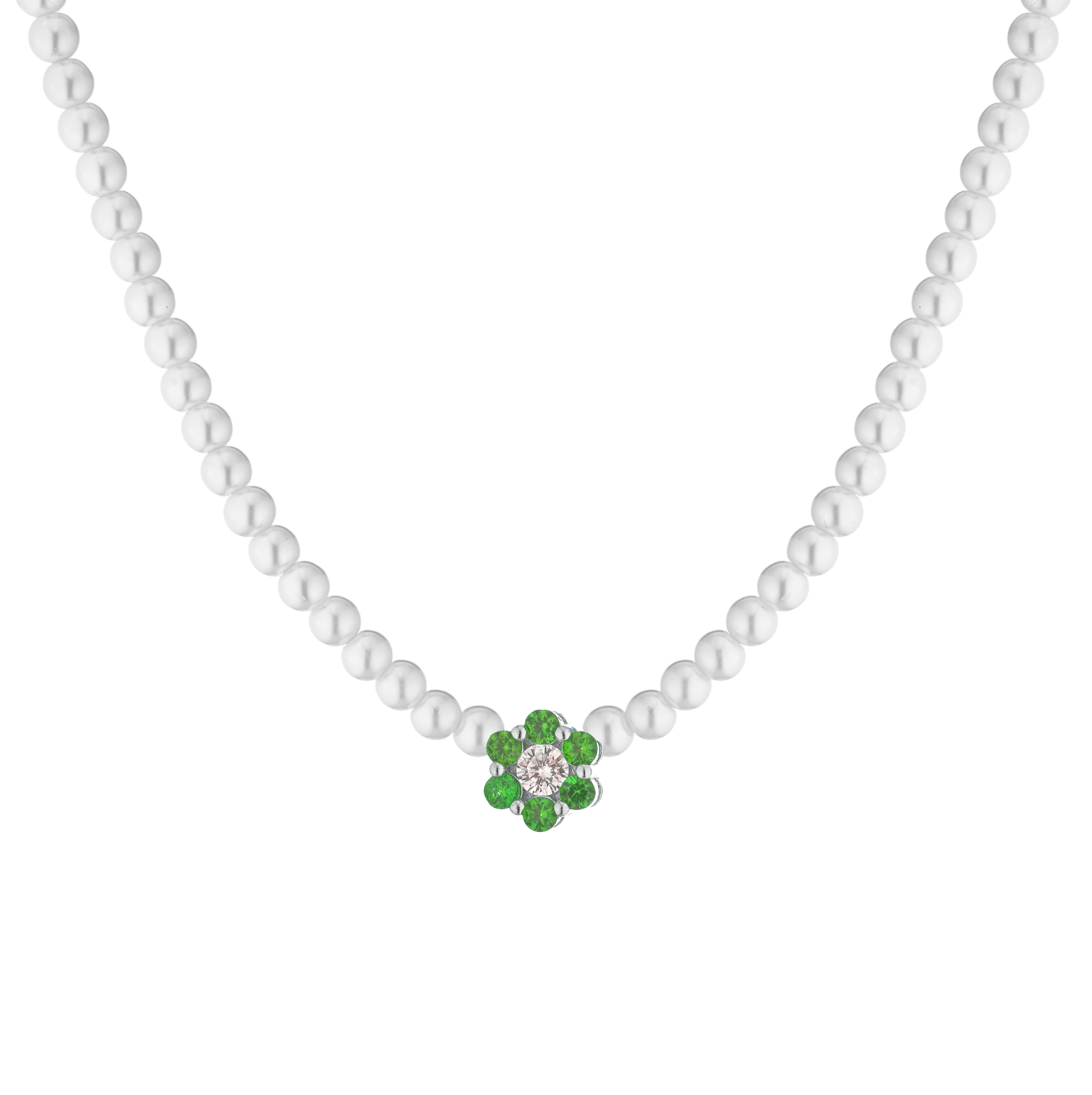Collana MicLee Con Ciondolo Floreale A Perla E Zirconi - Gioiello In Argento 925 Per Donna, Catena 45cm - Elegante E Moderno, Regalo Perfetto Per Compleanno E Festa Della Mamma